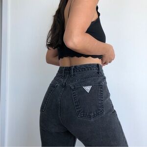 Vintage 80’s GUESS Washed Black Tapered Mom Jeans Size 30